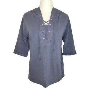 Green Tea Lace Up Hooded Mineral Pigment Dye Top Small